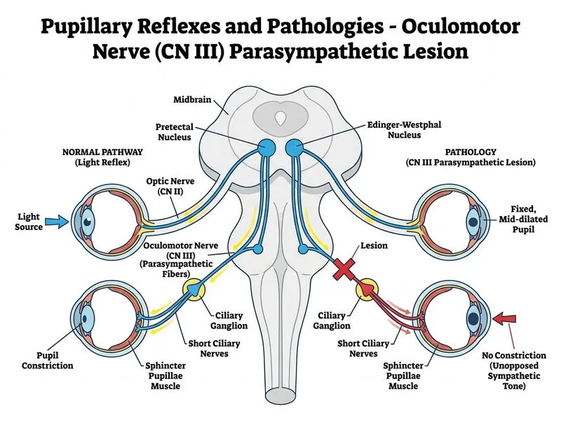 Pupillary Reflexes and Pathologies diagram