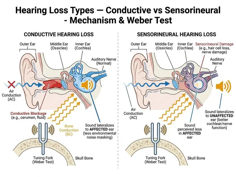 Hearing Loss Types — Conductive vs Sensorineural diagram