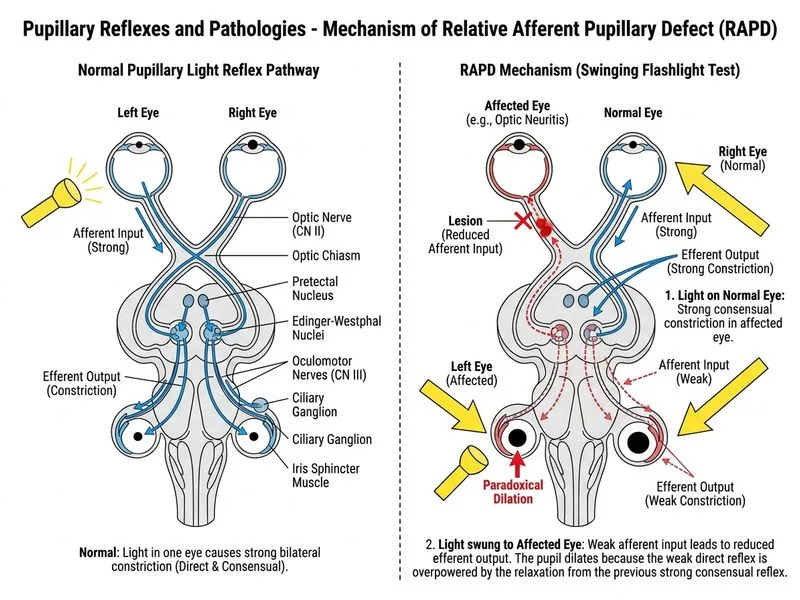 Pupillary Reflexes and Pathologies diagram
