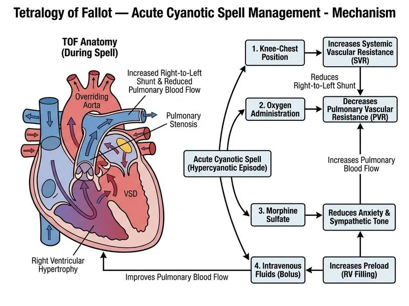 Tetralogy of Fallot — Acute Cyanotic Spell Management diagram