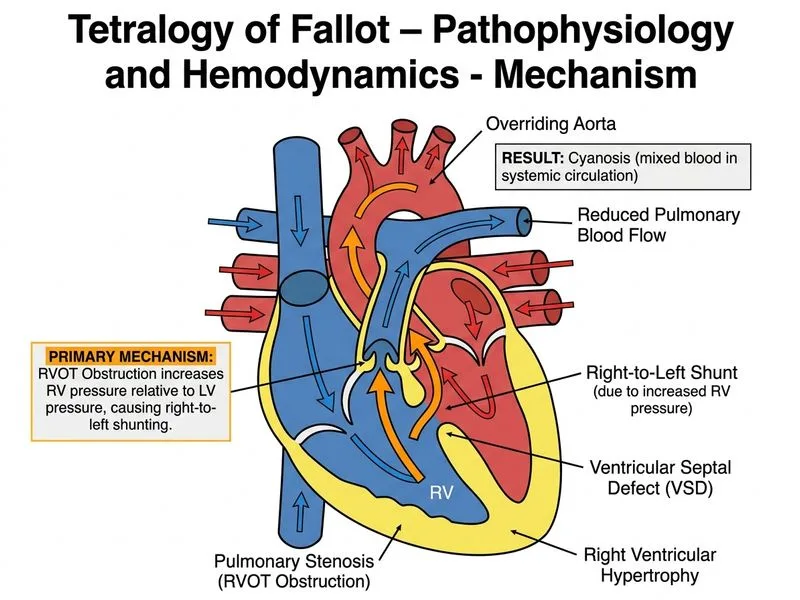 Tetralogy of Fallot – Pathophysiology and Hemodynamics diagram
