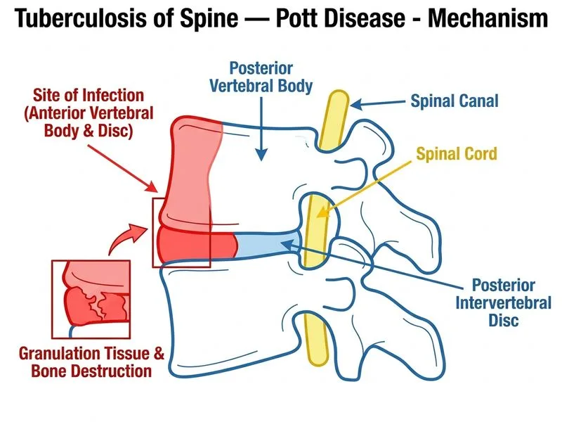 Tuberculosis of Spine — Pott Disease diagram