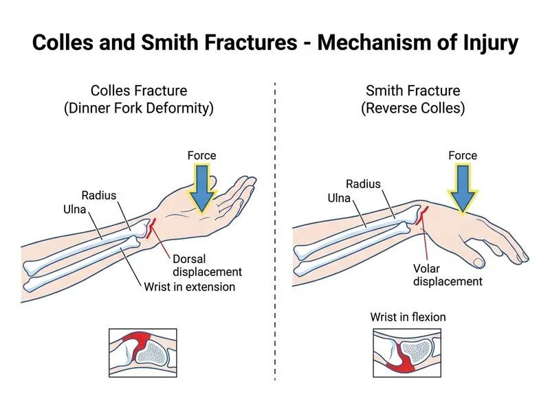 Colles and Smith Fractures diagram