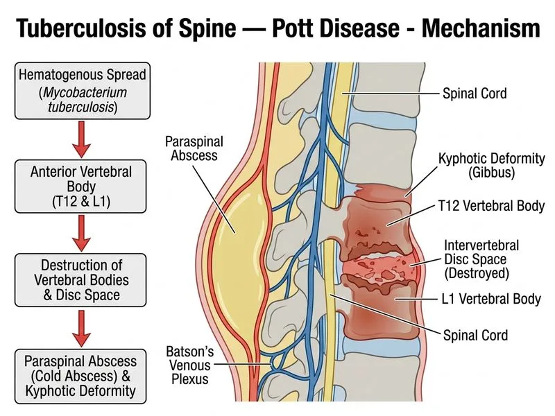 Tuberculosis of Spine — Pott Disease diagram