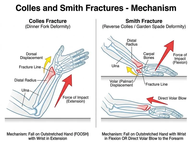 Colles and Smith Fractures diagram