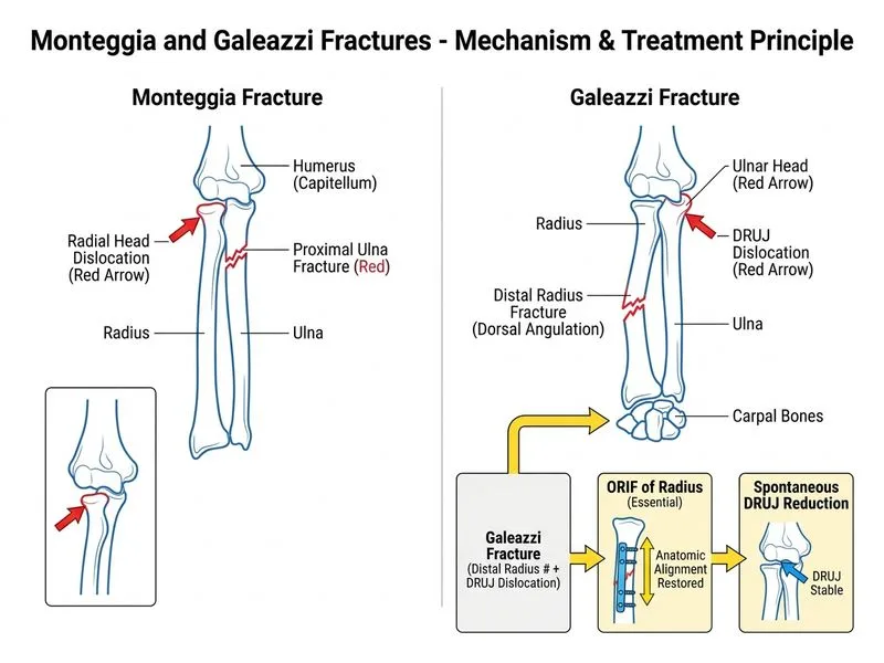 Monteggia and Galeazzi Fractures diagram