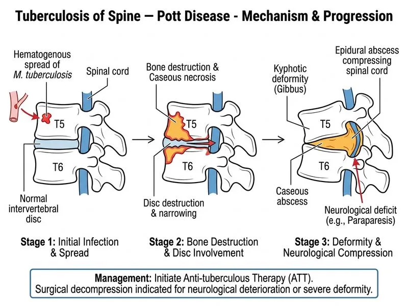 Tuberculosis of Spine — Pott Disease diagram