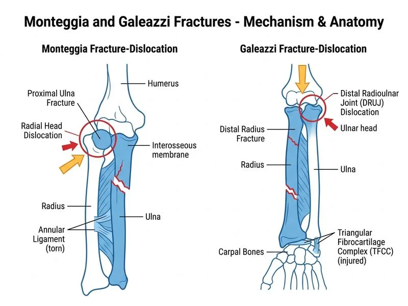 Monteggia and Galeazzi Fractures diagram