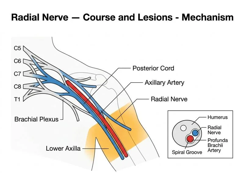 Radial Nerve — Course and Lesions diagram