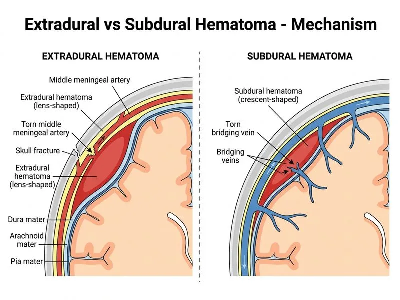 Extradural vs Subdural Hematoma diagram