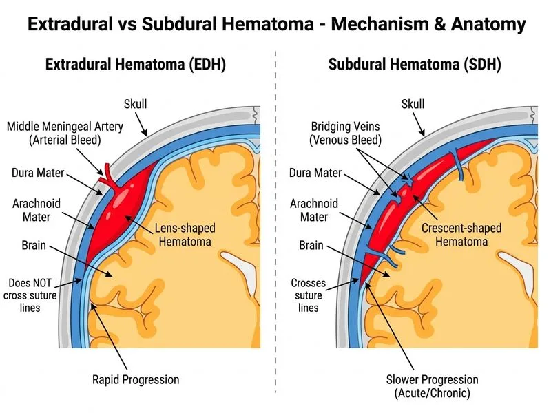 Extradural vs Subdural Hematoma diagram