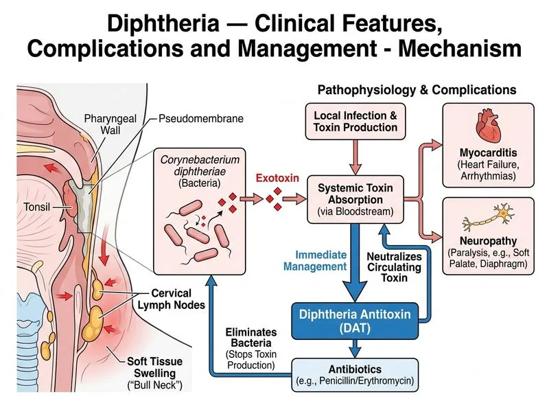 Diphtheria — Clinical Features, Complications and Management diagram