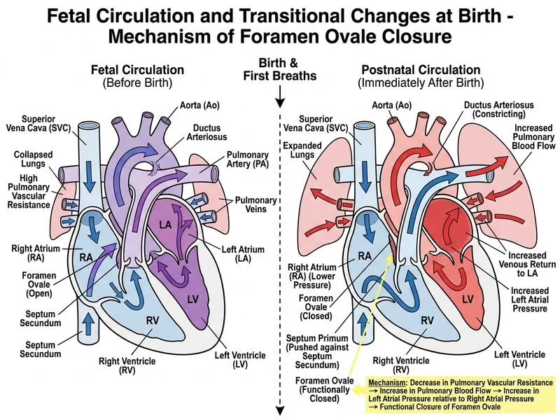 Fetal Circulation and Transitional Changes at Birth diagram