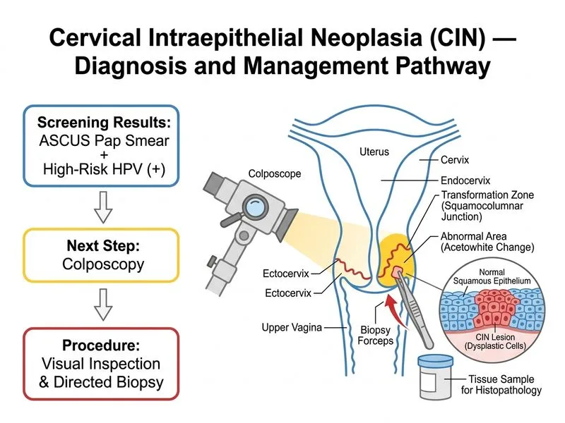 Cervical Intraepithelial Neoplasia (CIN) — Diagnosis and Management diagram