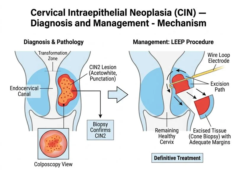 Cervical Intraepithelial Neoplasia (CIN) — Diagnosis and Management diagram