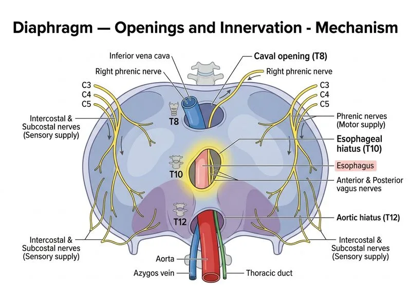 Diaphragm — Openings and Innervation diagram