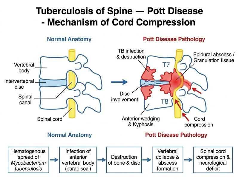 Tuberculosis of Spine — Pott Disease diagram