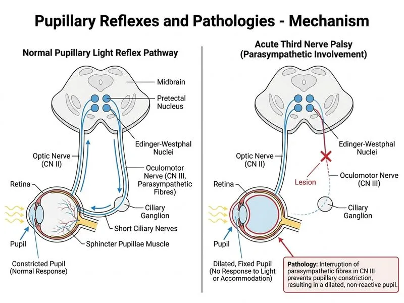 Pupillary Reflexes and Pathologies diagram