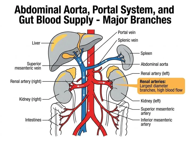 Abdominal Aorta, Portal System, and Gut Blood Supply diagram