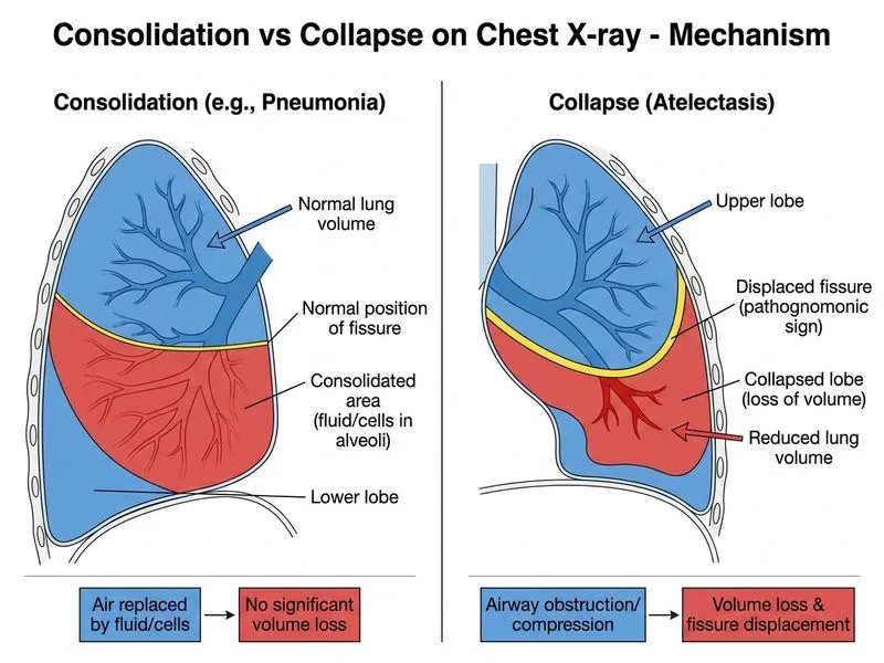 Consolidation vs Collapse on Chest X-ray diagram