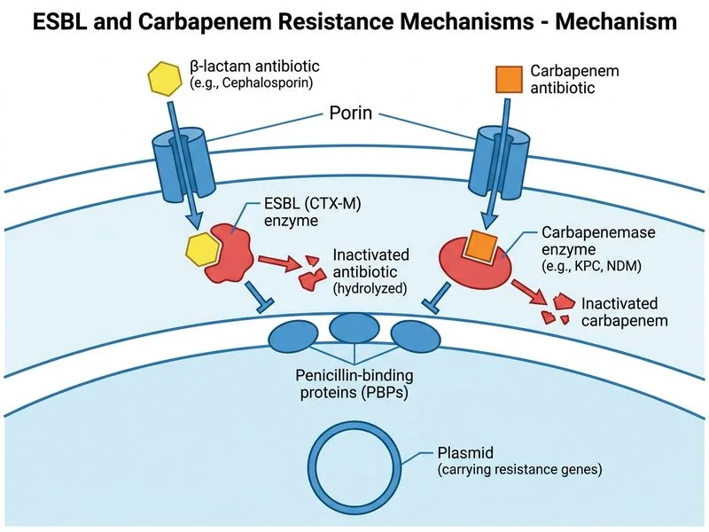 ESBL and Carbapenem Resistance Mechanisms diagram
