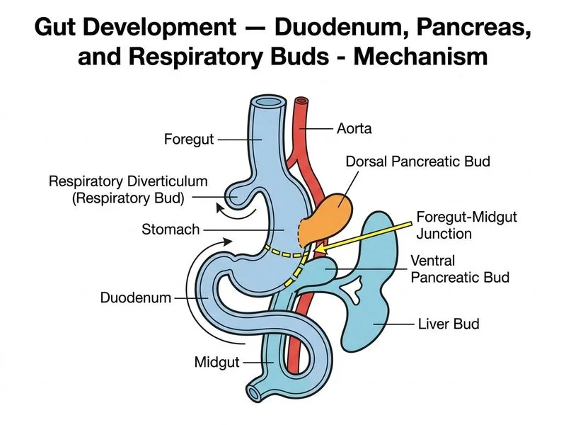 Gut Development — Duodenum, Pancreas, and Respiratory Buds diagram