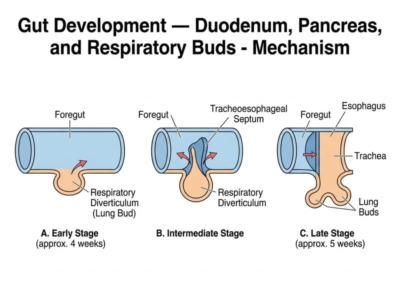 Gut Development — Duodenum, Pancreas, and Respiratory Buds diagram