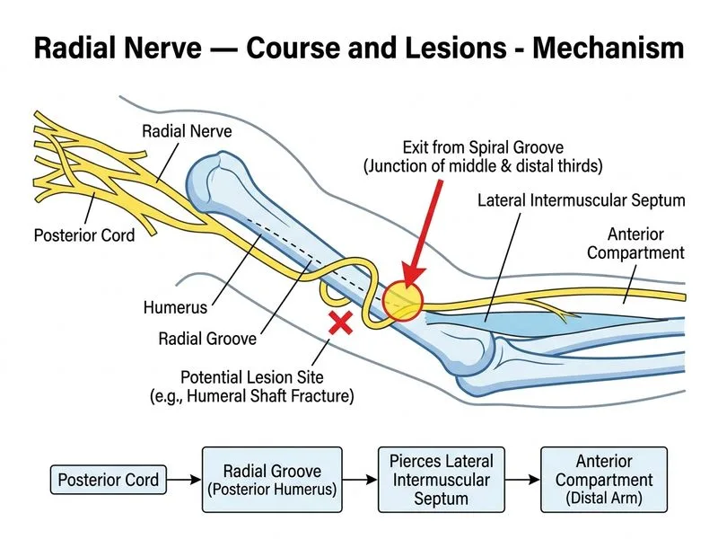 Radial Nerve — Course and Lesions diagram