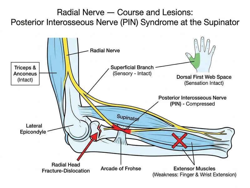 Radial Nerve — Course and Lesions diagram