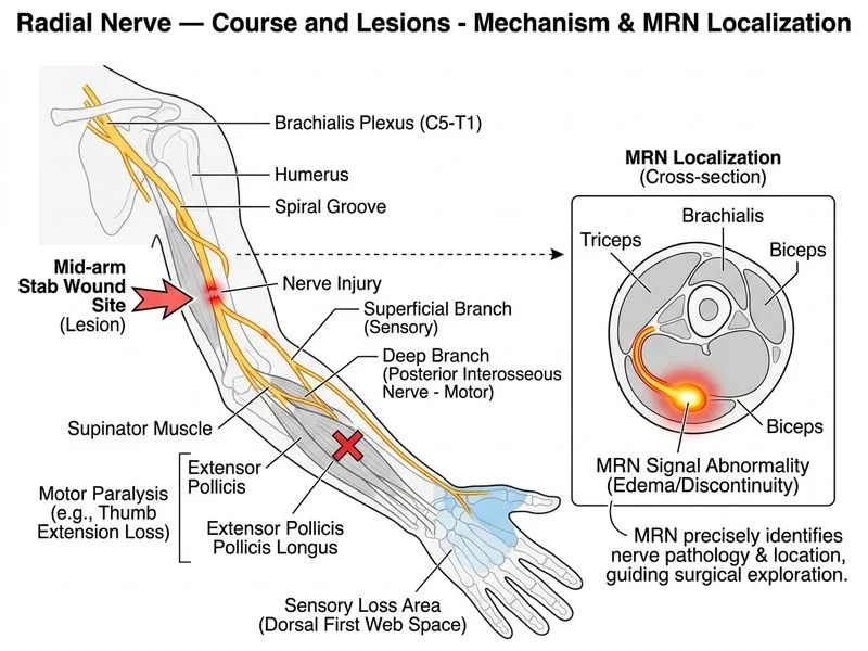 Radial Nerve — Course and Lesions diagram