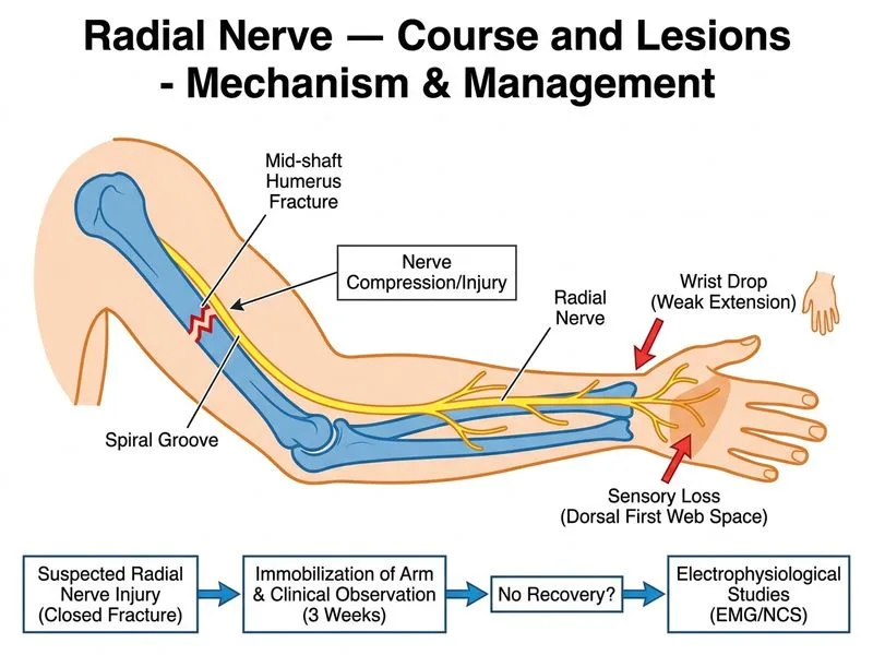 Radial Nerve — Course and Lesions diagram