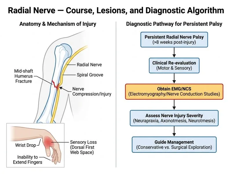 Radial Nerve — Course and Lesions diagram