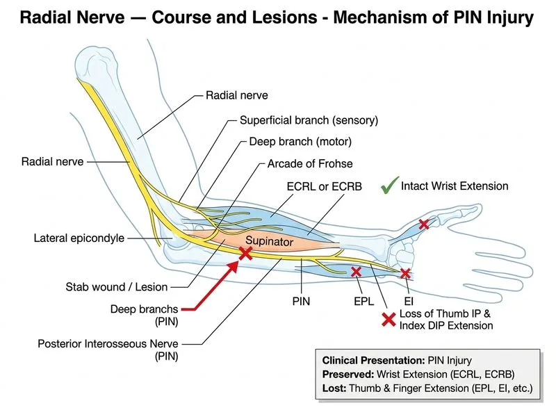 Radial Nerve — Course and Lesions diagram