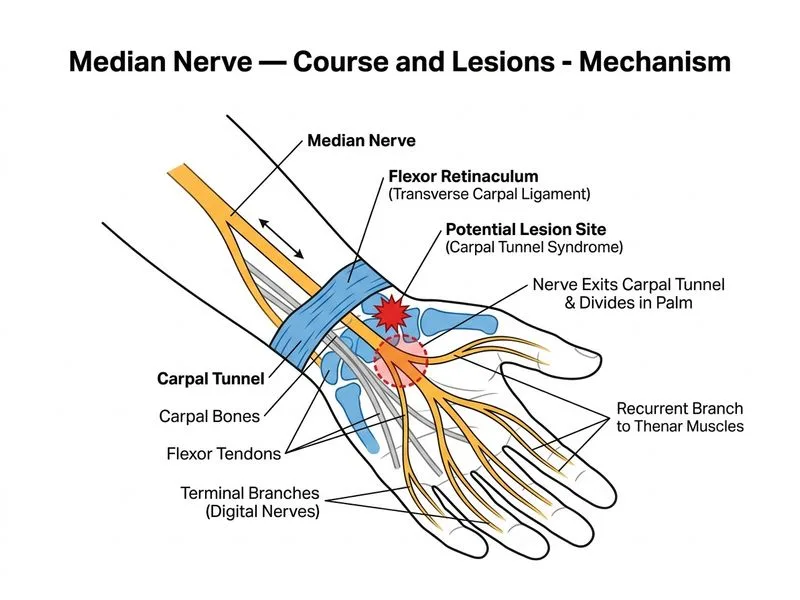 Median Nerve — Course and Lesions diagram