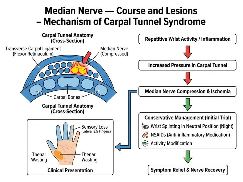 Median Nerve — Course and Lesions diagram