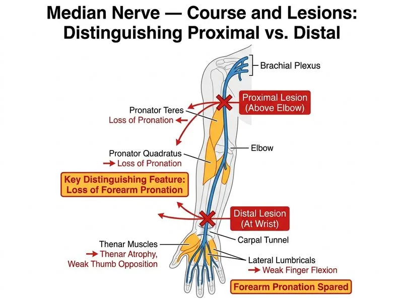 Median Nerve — Course and Lesions diagram