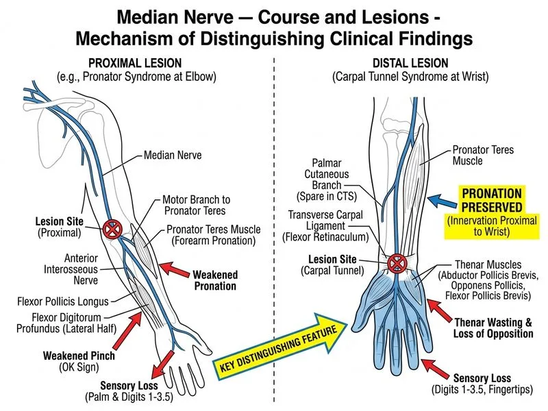 Median Nerve — Course and Lesions diagram