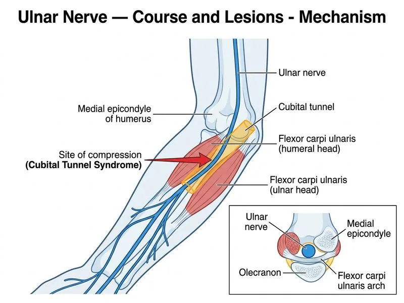 Ulnar Nerve — Course and Lesions diagram