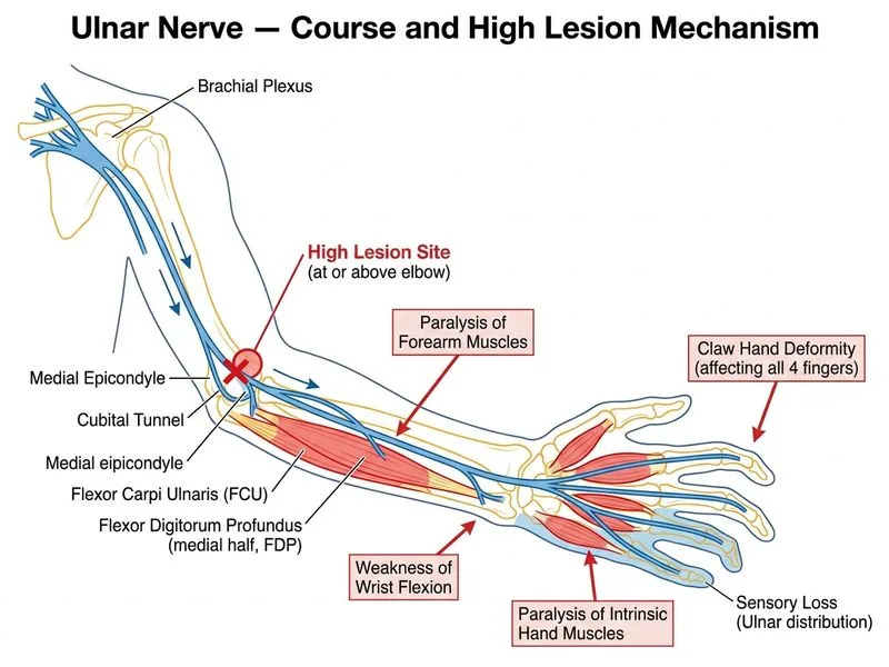 Ulnar Nerve — Course and Lesions diagram
