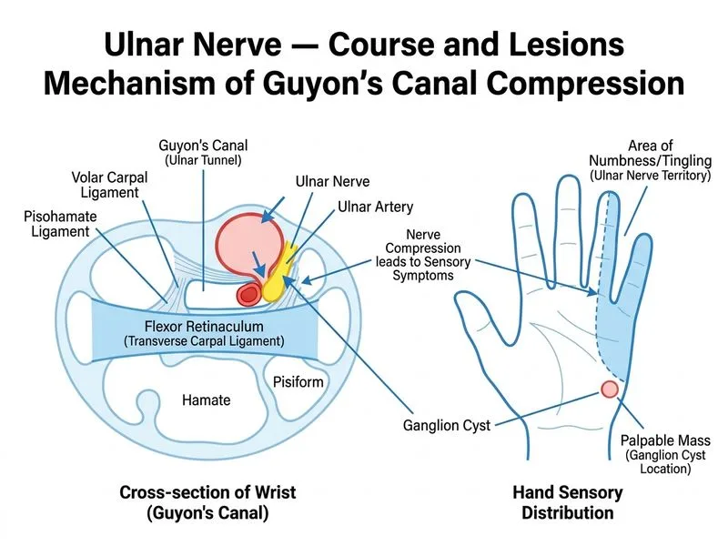 Ulnar Nerve — Course and Lesions diagram