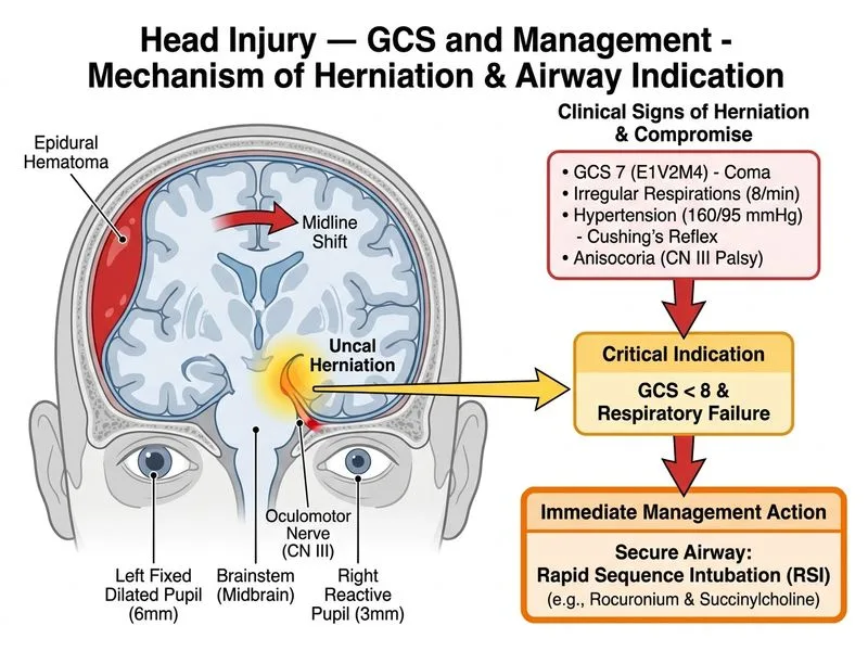Head Injury — GCS and Management diagram
