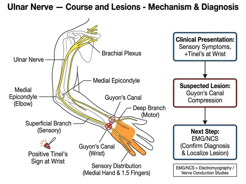 Ulnar Nerve — Course and Lesions diagram
