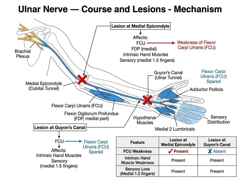 Ulnar Nerve — Course and Lesions diagram
