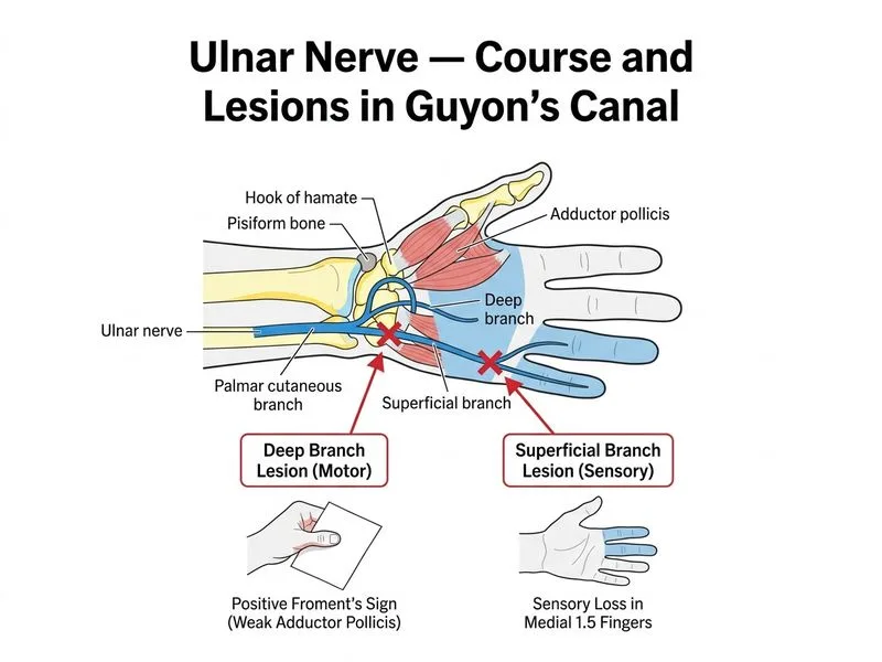 Ulnar Nerve — Course and Lesions diagram