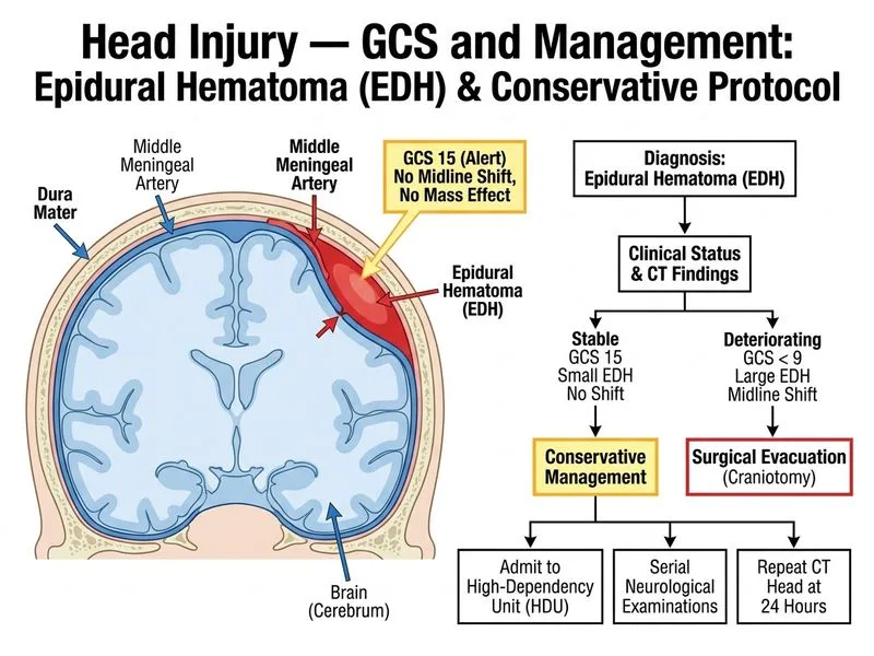 Head Injury — GCS and Management diagram