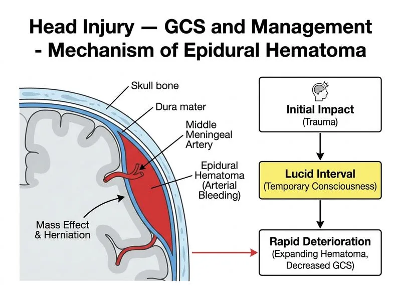 Head Injury — GCS and Management diagram