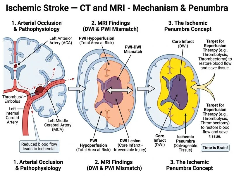 Ischemic Stroke — CT and MRI diagram