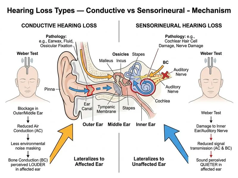 Hearing Loss Types — Conductive vs Sensorineural diagram