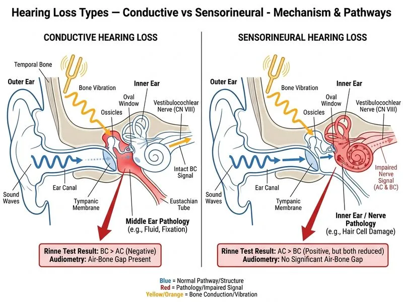 Hearing Loss Types — Conductive vs Sensorineural diagram