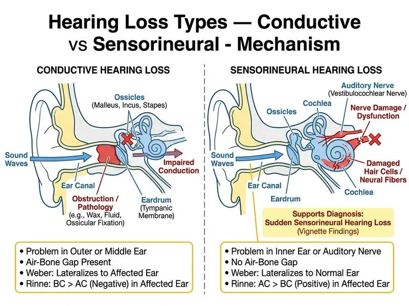 Hearing Loss Types — Conductive vs Sensorineural diagram